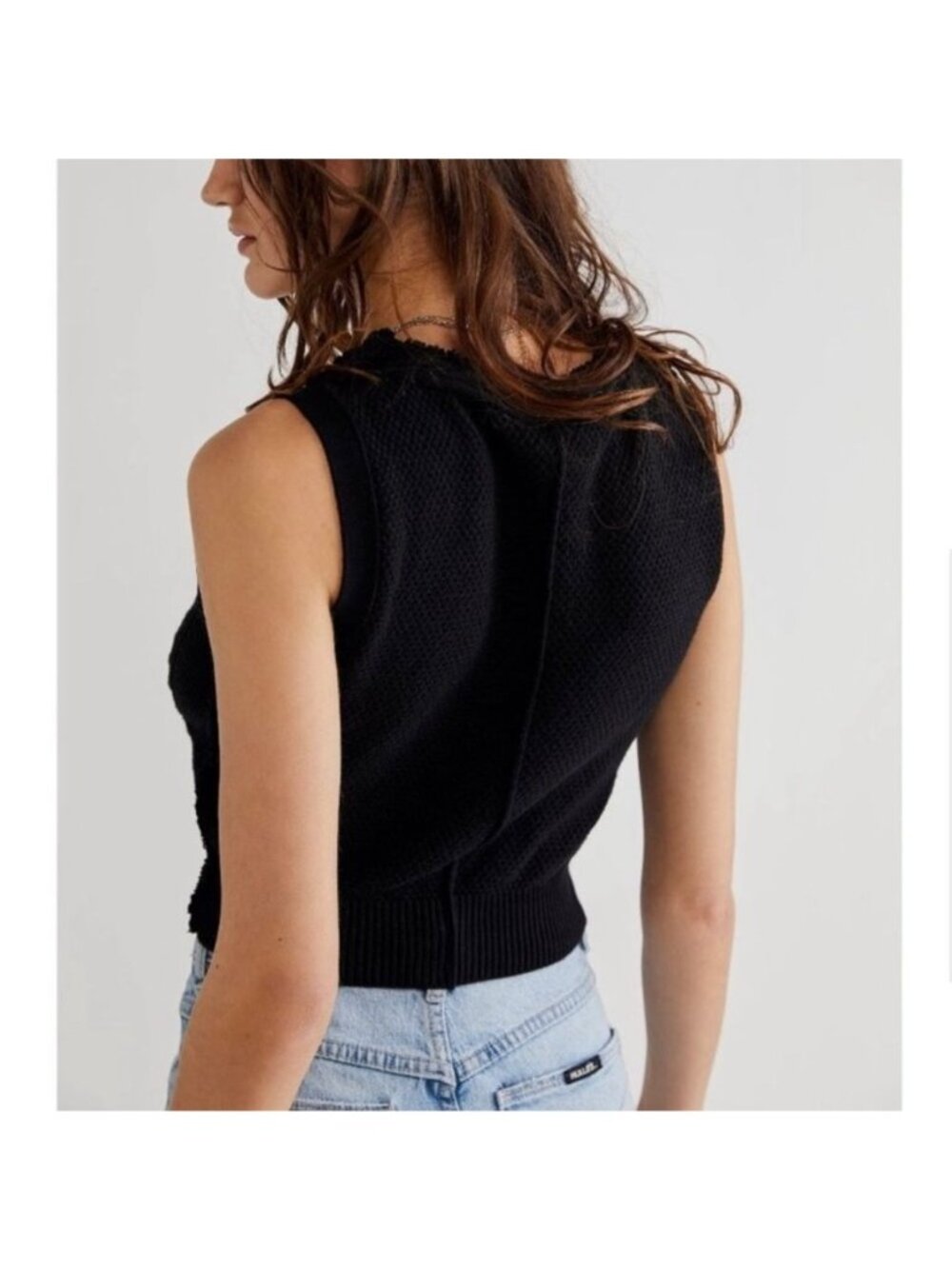 Free People Cable Knit Vest Black Size XL New with Tags - Picture 4 of 5